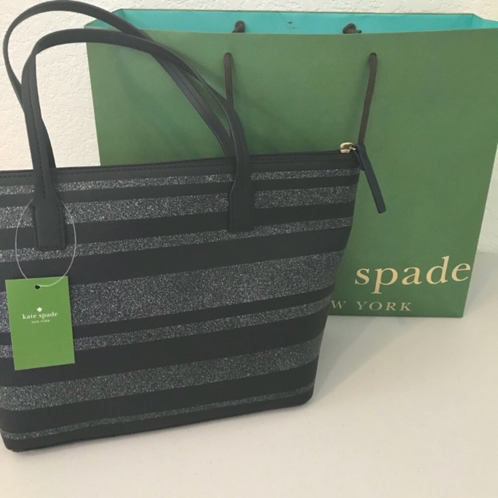 NWT KATE SPADE HANI HAVEN LANE BLACK STRIPE TOTE - Picture 4 of 8